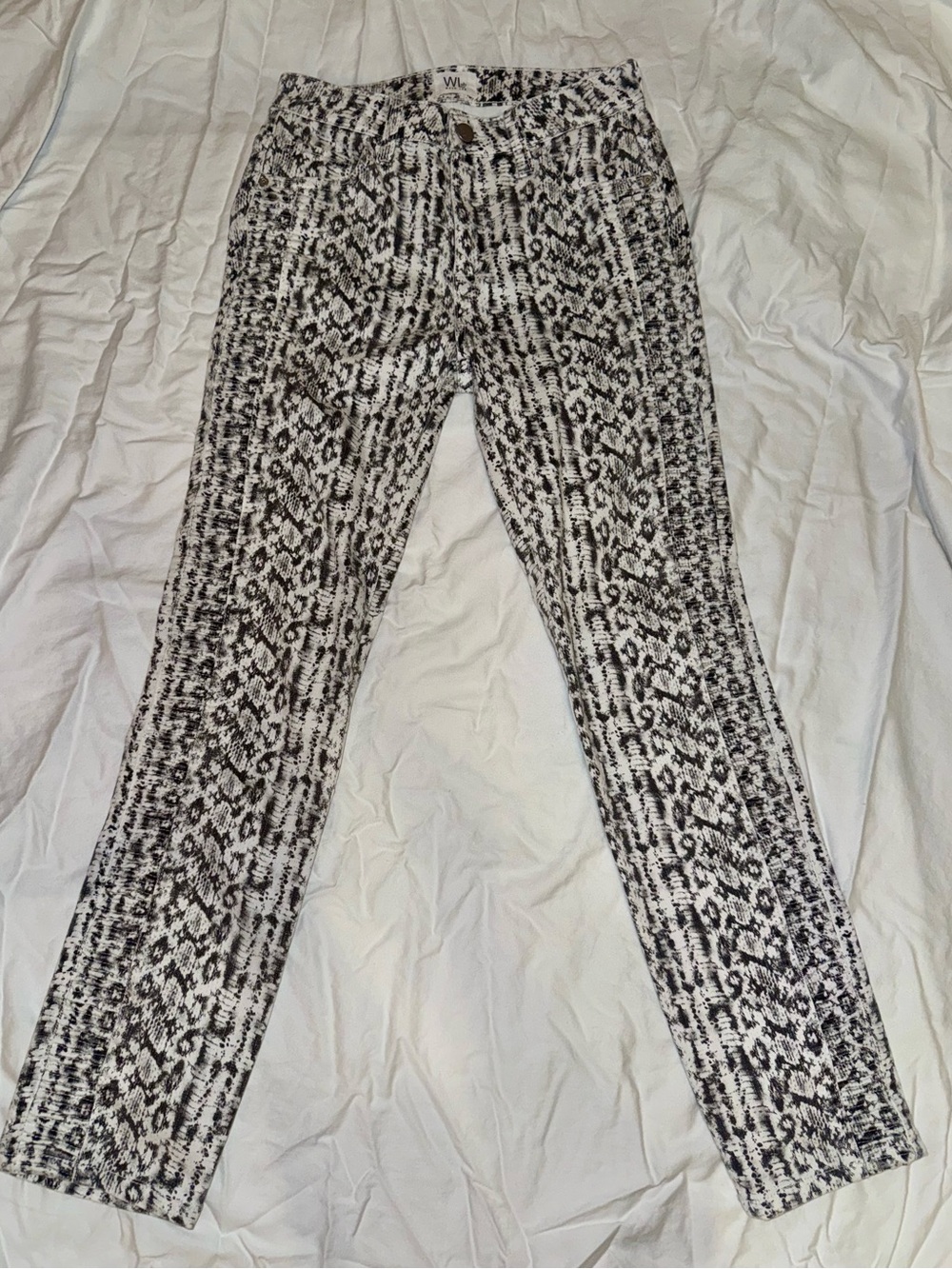 Wash Lab Black & White Abstract Print Straight Leg Jeans Size 25